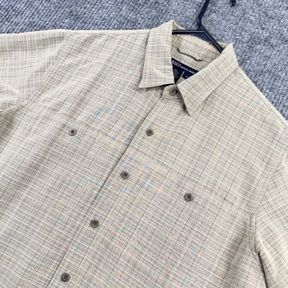 5.11 Tactical Shirt Mens Medium Beige Plaid Mesh Lined Short Sleeve Button Up